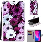 Voor ZTE Blade A3 2020 Gekleurde tekening Cross Texture Horizontale Flip PU lederen tas met houder & kaartsleuven & portemonnee & lanyard (Chrysanthemum Pink White Purple)