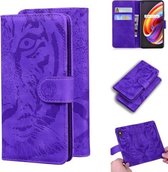 Voor OPPO Realme X7 Pro 5G Tiger Embossing Pattern Horizontale Flip lederen tas met houder & kaartsleuven & portemonnee (paars)