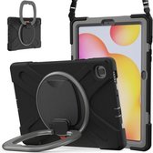 Voor Samsung Galaxy Tab S6 Lite P610 siliconen + pc beschermhoes met houder en schouderriem (zwart + grijs)