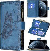 Voor iPhone 11 Pro Max Flying Butterfly Embossing Pattern Rits Horizontale Flip Leather Case met houder & kaartsleuven & portemonnee (blauw)