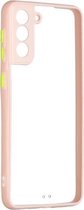 Voor Samsung Galaxy S21 + 5G Transparante pc + TPU-telefoonhoes met contrastkleurknop (roze)