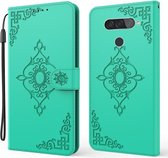 Voor LG Q70 Reliëf Fortune Bloempatroon Horizontale Flip Leren Case met Houder & Kaartsleuf & Portemonnee & Lanyard (Groen)