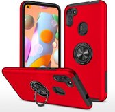 Voor Samsung Galaxy A11 PC + TPU schokbestendige magnetische beschermhoes met onzichtbare ringhouder (rood)