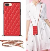 Elegant ruitpatroon van microvezelleer + TPU-schokbestendig hoesje met crossbody-riemketting voor iPhone 8 Plus / 7 Plus (rood)