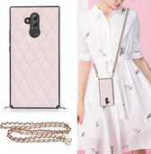 Voor Huawei Mate 20 Lite Elegant Rhombic Pattern Microfiber Leather + TPU Shockproof Case met Crossbody Strap Chain (roze)