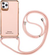 Galvaniserende TPU vierhoekige schokbestendige beschermhoes met lanyard voor iPhone 12 Pro Max (roségoud)