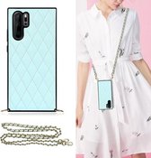 Voor Huawei P30 Pro Elegant Rhombic Pattern Microfiber Leather + TPU Shockproof Case met Crossbody Strap Chain (Blauw)