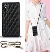 Elegant ruitvormig patroon microfiber leer + TPU schokbestendig hoesje met crossbody riemketting voor iPhone X / XS (zwart)