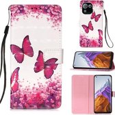 Voor Xiaomi Mi 11 Pro 3D Schilderen Horizontale Flip Leren Case met Houder & Kaartsleuf & Portemonnee & Lanyard (Rose Red Butterfly)