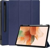 Voor Samsung Galaxy Tab S7 Lite Pure Color Horizontale Flip TPU + PU lederen tas met drie-vouwbare houder & Slaap- / wekfunctie & Pen-sleuf (blauw)