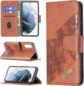 Voor Samsung Galaxy S21 FE / S21 Lite Bijpassende Kleur Krokodil Textuur Horizontale Flip PU Lederen Case met Portemonnee & Houder & Kaartsleuven (Bruin)