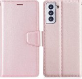 Voor Samsung Galaxy S21 5G Zijden Textuur Horizontale Flip Leren Case met Houder & Kaartsleuven & Portemonnee & Fotolijst (Rose Goud)