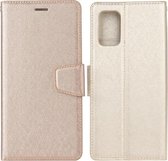 Voor Samsung Galaxy A02s Zijden Textuur Horizontale Flip Leren Case met Houder & Kaartsleuven & Portemonnee & Fotolijst (Goud)