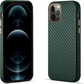 Koolstofvezel lederen textuur Kevlar anti-val telefoon beschermhoes voor iPhone 12 Pro Max (groen)