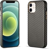 Koolstofvezel lederen textuur Kevlar anti-val telefoon beschermhoes voor iPhone 12 (grijs)