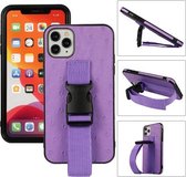 Sportarmband PC + PU-lederen achterkant met riem en houderfunctie voor iPhone 11 (paars)