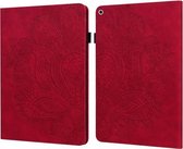 Pauwpatroon met reliëf TPU + PU horizontaal leren flip-hoesje met houder & kaartsleuven & portemonnee & slaap- / wekfunctie voor iPad 9.7 (2017) & (2018) (rood)