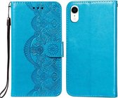 Flower Vine Embossing Pattern Horizontale Flip Leather Case met Card Slot & Holder & Wallet & Lanyard Voor iPhone XR (Blauw)