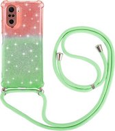 Voor Xiaomi Redmi K40 / K40 Pro Gradient Glitter Poeder Schokbestendig TPU Beschermhoes met Lanyard (Oranje Groen)