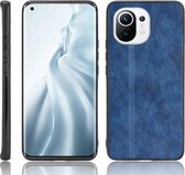 Voor Xiaomi Mi 11 schokbestendig naai-koeienpatroon huid PC + PU + TPU-hoes (blauw)