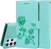 Voor Samsung Galaxy S21 Ultra 5G Rose reliëf horizontale flip PU lederen tas met houder & kaartsleuven & portemonnee (groen)