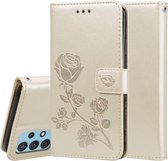 Voor Samsung Galaxy A32 4G Rose reliëf horizontale flip PU lederen tas met houder & kaartsleuven & portemonnee (goud)