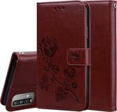 Voor Geschikt voor Xiaomi Poco M3 Rose reliëf horizontale flip PU lederen tas met houder & kaartsleuven & portemonnee (bruin)