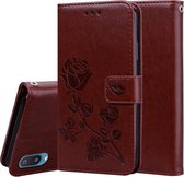 Voor Samsung Galaxy A02 (EU-versie) Rose reliëf horizontale flip PU lederen tas met houder & kaartsleuven & portemonnee (bruin)