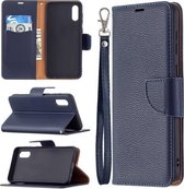 Voor Samsung Galaxy A02 Litchi Textuur Pure Kleur Horizontale Flip Leren Case met Houder & Kaartsleuven & Portemonnee & Lanyard (Donkerblauw)