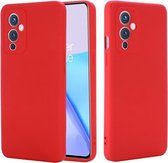 Voor OnePlus 9 effen kleur vloeibare siliconen valbestendige volledige dekking beschermhoes (rood)