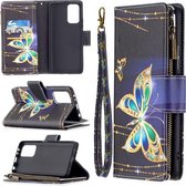 Voor Xiaomi Redmi Note 10 Pro Gekleurde Tekening Patroon Rits Horizontale Flip Lederen Case met Houder & Kaartsleuven & Portemonnee (Grote Vlinder)