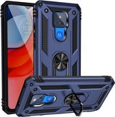 Voor Motorola Moto G Play (2021) Schokbestendige TPU + pc-beschermhoes met 360 graden roterende houder (blauw)