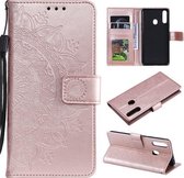 Voor Samsung Galaxy A20s Totem Bloem Reliëf Horizontale Flip TPU + PU Leren Case met Houder & Kaartsleuven & Portemonnee (Rose Goud)