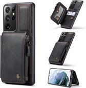 Voor Samsung Galaxy S21 Ultra 5G CaseMe C20 multifunctionele pc + TPU beschermhoes met houder & kaartsleuf & portemonnee (zwart)