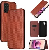 Voor Xiaomi Redmi Note 10S Koolstofvezel Textuur Magnetische Horizontale Flip TPU + PC + PU lederen tas met kaartsleuf (bruin)