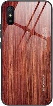 Voor Geschikt voor Xiaomi Redmi 9A houtnerf gehard glas + TPU schokbestendig hoesje (M05)