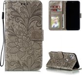 Voor Motorola Moto G 5G Kant Bloem Embossing Patroon Horizontale Flip Leren Case met Houder & Kaartsleuven & Portemonnee & Fotolijst (Grijs)