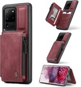 Voor Samsung Galaxy S20 Ultra CaseMe C20 multifunctionele pc + TPU beschermhoes met houder & kaartsleuf & portemonnee (donkerrood)