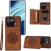 Voor Xiaomi Mi 11 Pro Mandala reliëf PU + TPU hoesje met houder & kaartsleuven & fotolijst & riem (bruin)