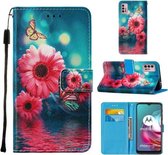 Voor Motorola Moto G30 / G10 / G10 Power Cross Texture Painting Pattern Horizontale Flip lederen hoes met houder & kaartsleuven & portemonnee & lanyard (Chrysanthemum)