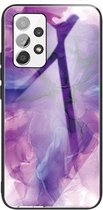 Voor Samsung Galaxy A52 5G / 4G abstract marmer patroon glas beschermhoes (abstract paars)