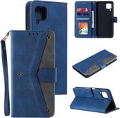Voor Samsung Galaxy A12 Stiksels Kalf Textuur Horizontale Flip Lederen Case met Houder & Kaartsleuven & Portemonnee (Blauw)