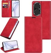 Voor Huawei P50 Retro-skin Business magnetische zuignap lederen tas met houder & kaartsleuven & portemonnee (rood)