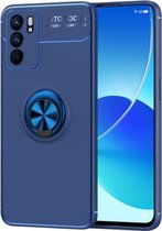 Voor OPPO Reno6 5G metalen ringhouder 360 graden roterende TPU-hoes (blauw + blauw)