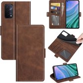 Voor OPPO A54 5G / A93 5G / A74 5G Dubbelzijdige magnetische gesp Horizontale flip lederen tas met houder & kaartsleuven & portemonnee (bruin)