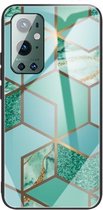 For One Plus 9 Pro Abstract Marble Pattern Glass beschermhoes (Rhombus Green)