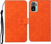 Voor Xiaomi Redmi Note 10 4G etnische stijl reliëf patroon horizontale flip lederen tas met houder & kaartsleuven & portemonnee & lanyard (oranje)