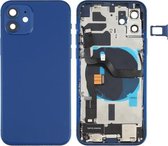 Batterij-achterklep (met toetsen aan de zijkant & luidspreker & motor & cameralens & kaarthouder & aan / uit-knop + volumeknop + oplaadpoort & draadloze oplaadmodule) voor iPhone 12 (blauw)