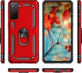 Samsung Galaxy S21 Plus Stevige Magnetische Anti shock ring back cover case-  schokbestendig-TPU met stand – Rood