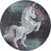 Kinderkamer vloerkleed Funny - Unicorn - grijs - rond - O 160 cm